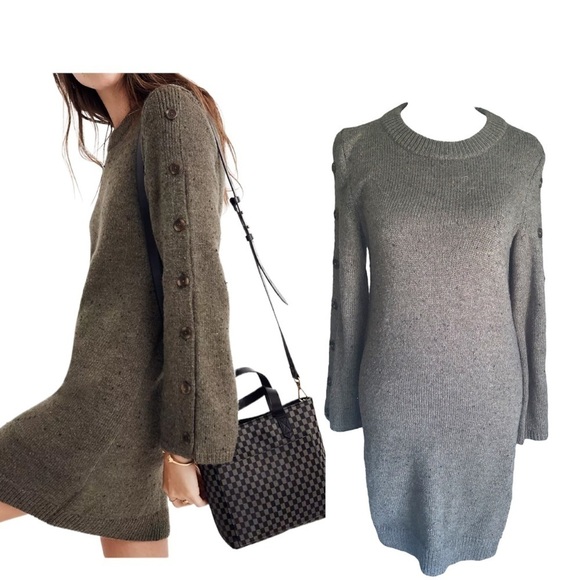NWT Madewell Donegal Button-Sleeve Sweater Dress in Olive Green Size XXS - Picture 1 of 9